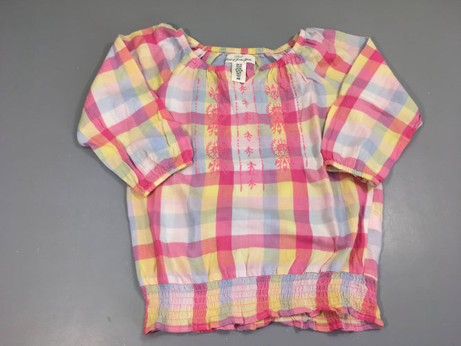 Blouse ml à carreaux jaune/rose/bleu, moins cher chez Petit Kiwi