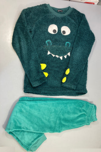 Pyjama 2pcs duveteux vert monstre, moins cher chez Petit Kiwi