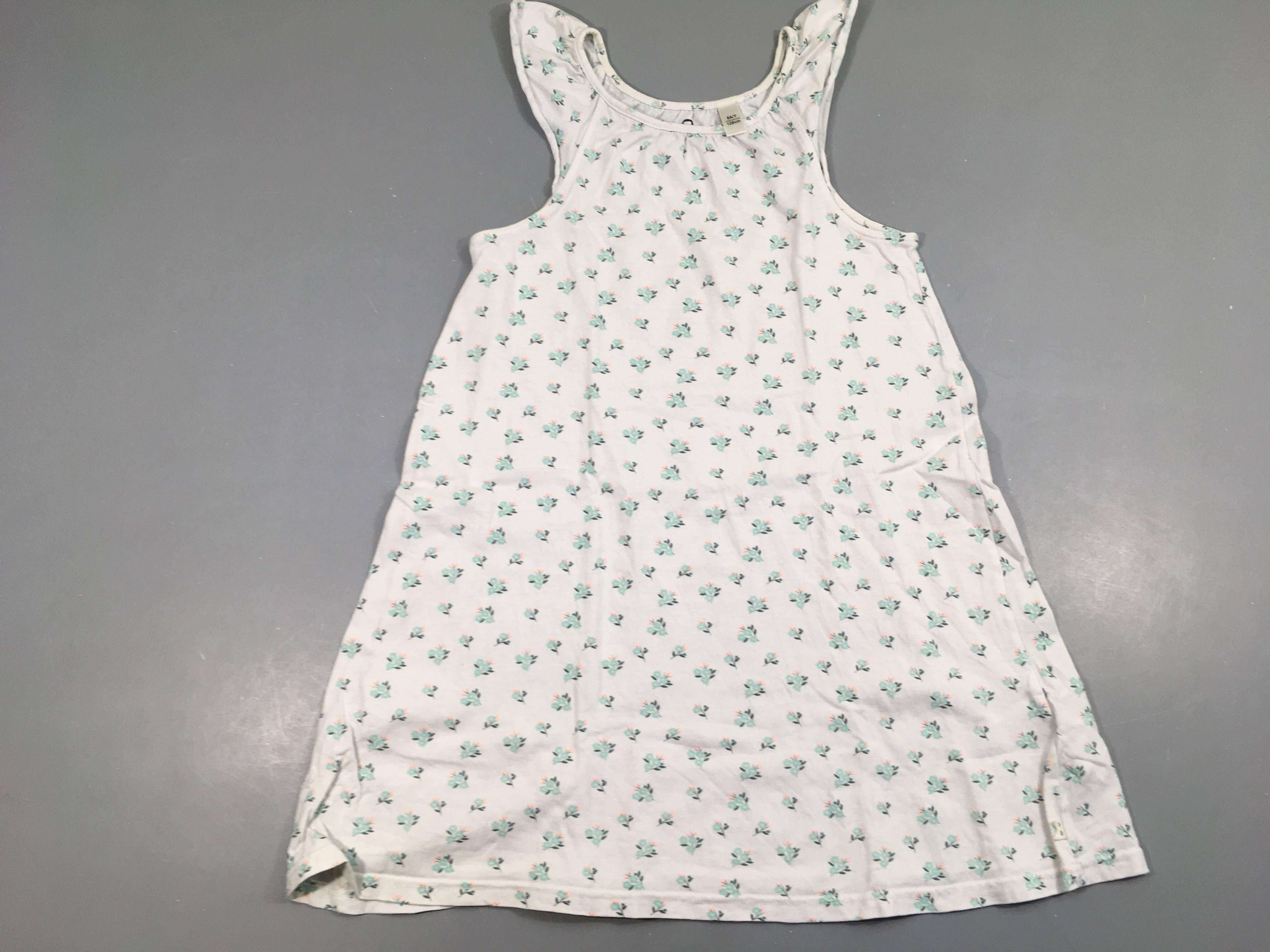 Robe de nuit blanche fleurs vert d'eau