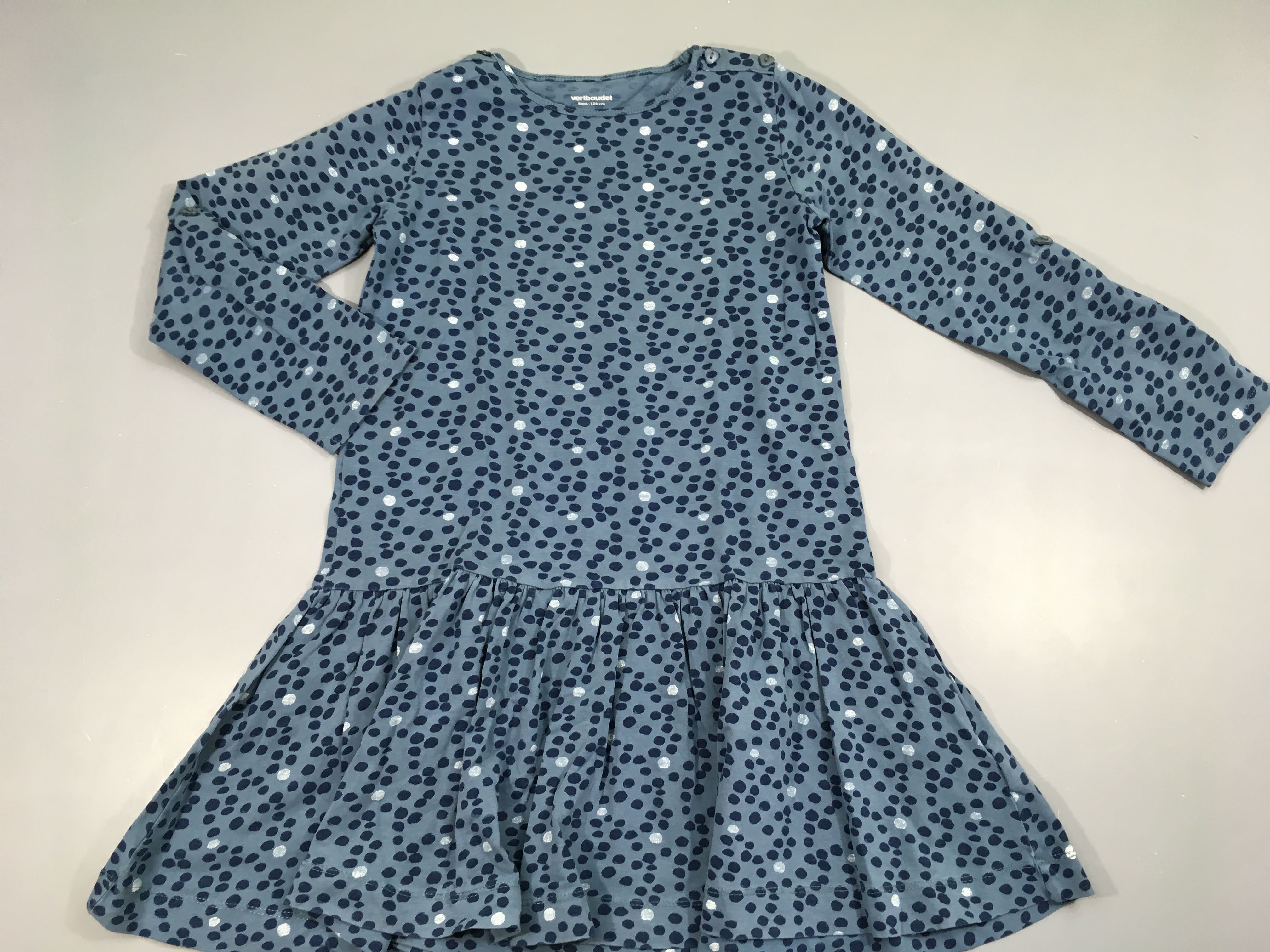 Robe m.l jersey bleue pois