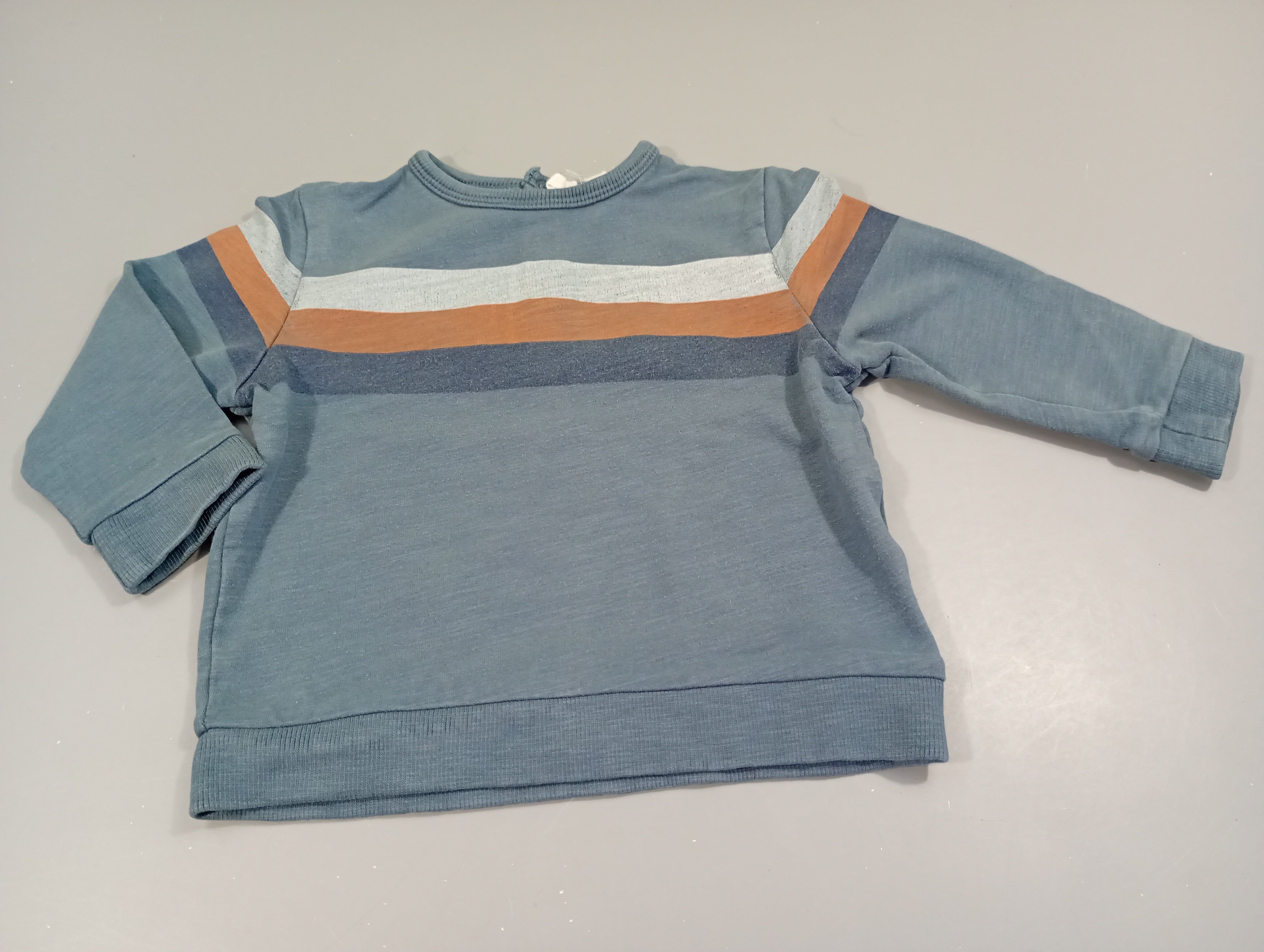 T-shirt m.l bleu flammé rayé gris clair, brun, bleu marine