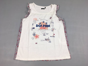 T-shirt s.m blanc au devant Doplphin/fleuri rose-bleu au dos froufrou épaules