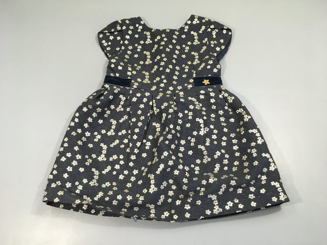 Robe m.c bleu foncé texturé fleuri doré, moins cher chez Petit Kiwi