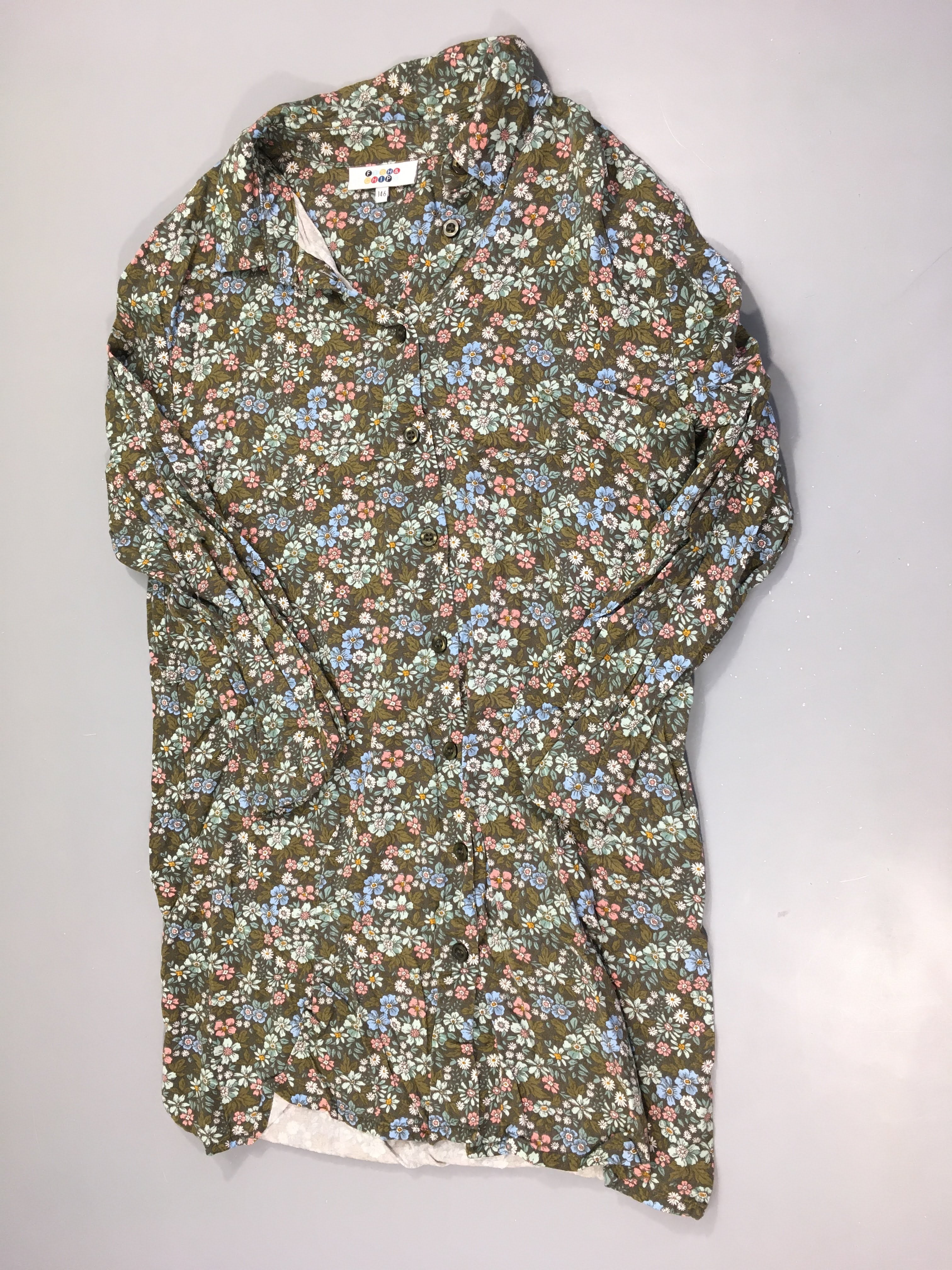 Robe chemise ml gris fleuri kaki bleu vert rose