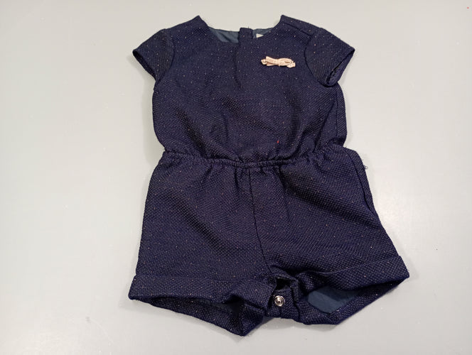 Combishort m.c bleu marine texturé, fines paillettes dorées. Petit noeud doré, moins cher chez Petit Kiwi