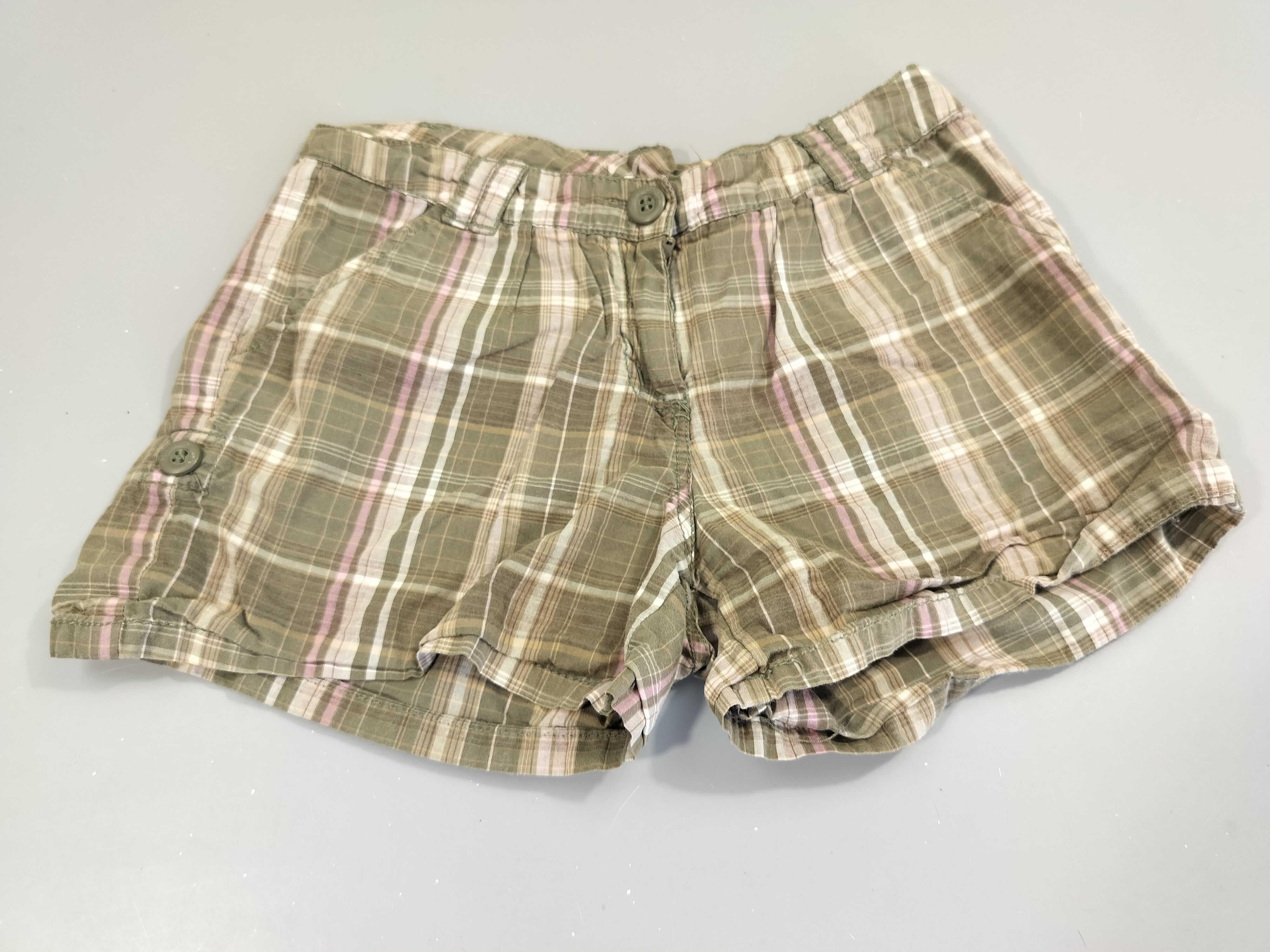 Short à carreaux gris, rose, blanc