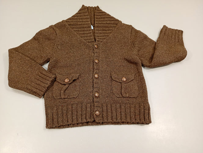 Gilet F&F brun , grand col , légèrement bouloché, moins cher chez Petit Kiwi