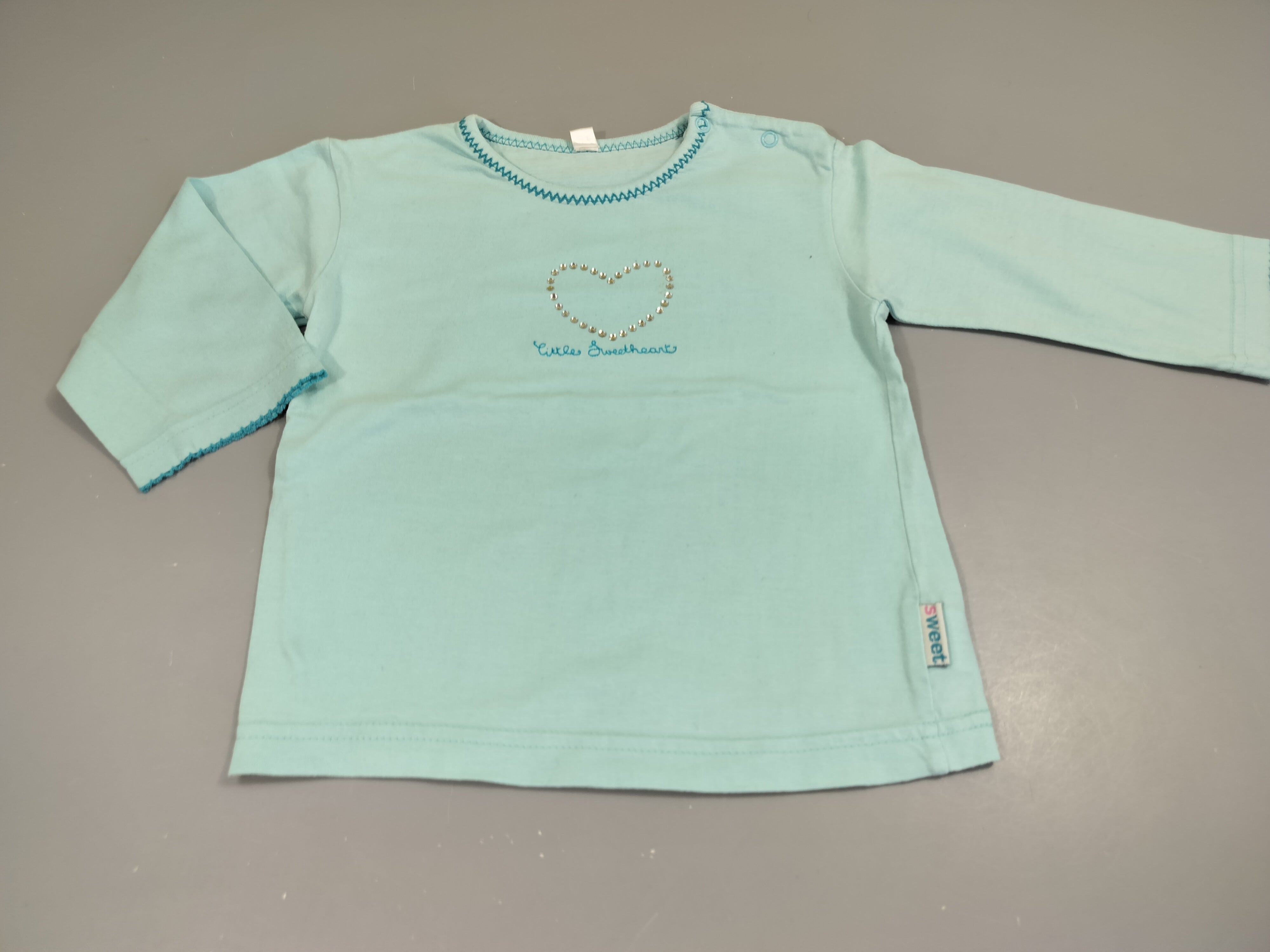 T-shirt m.l bleu, coeur en strass