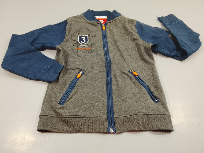 Gilet Red Horse  gris chiné manches et col montant bleu marine, écusson "3", moins cher chez Petit Kiwi