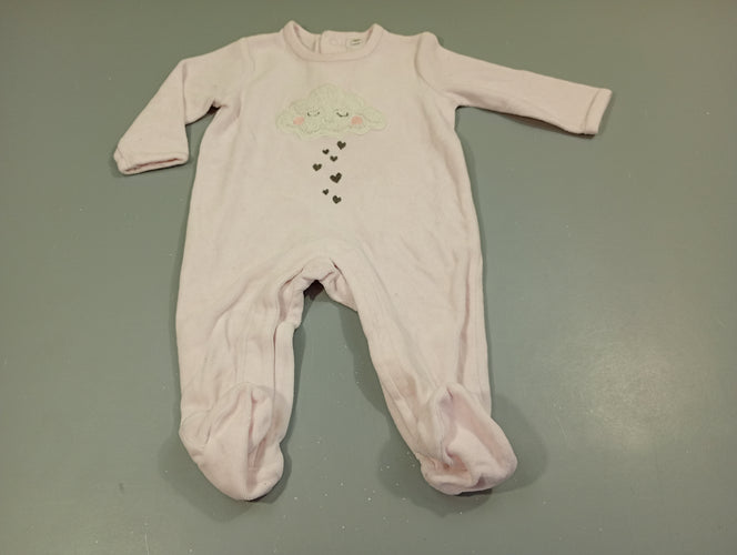 Pyjama velours rose clair, nuage  blanc texturé, moins cher chez Petit Kiwi