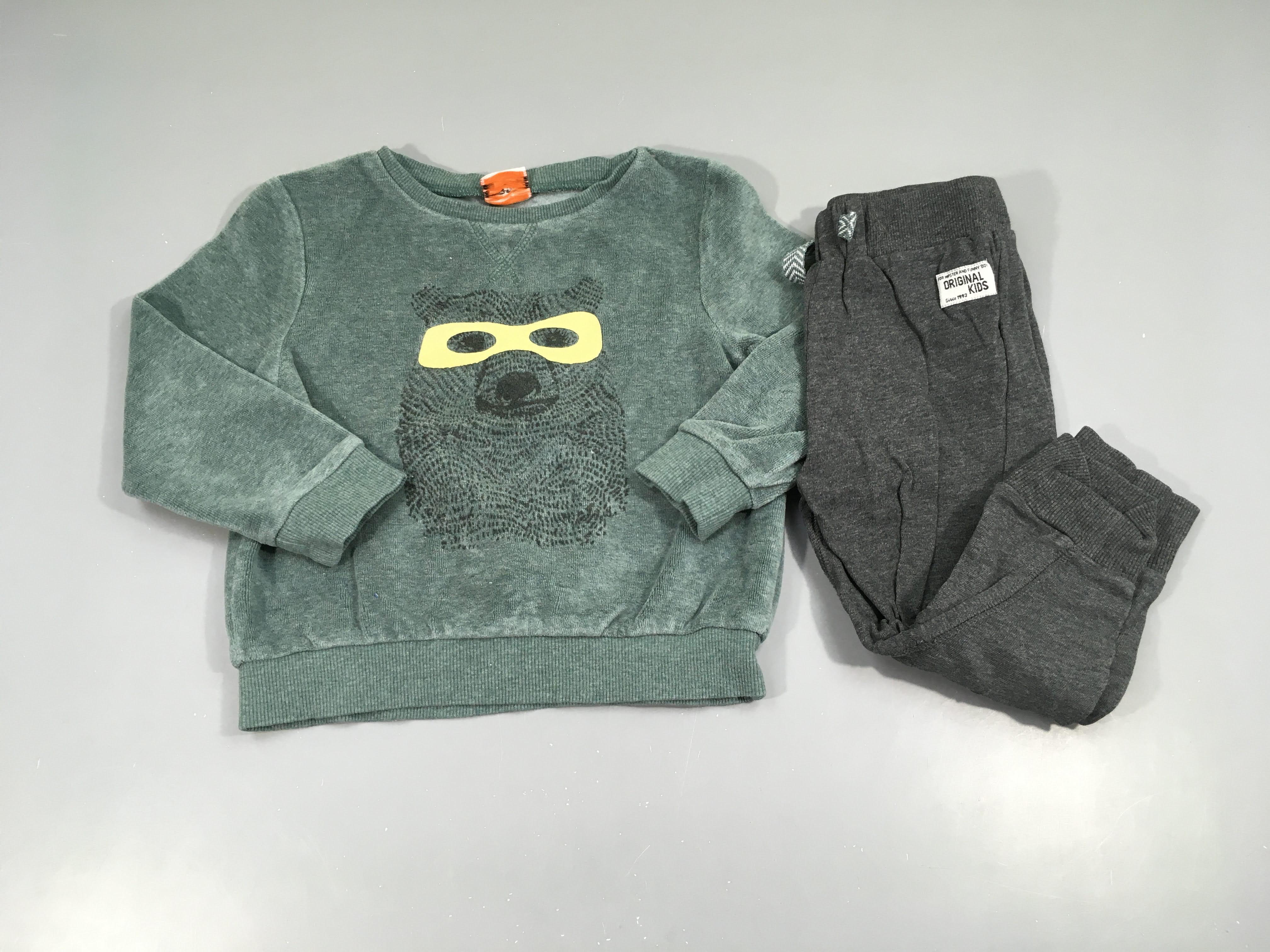 Pyjama 2pcs velours vert ours masque