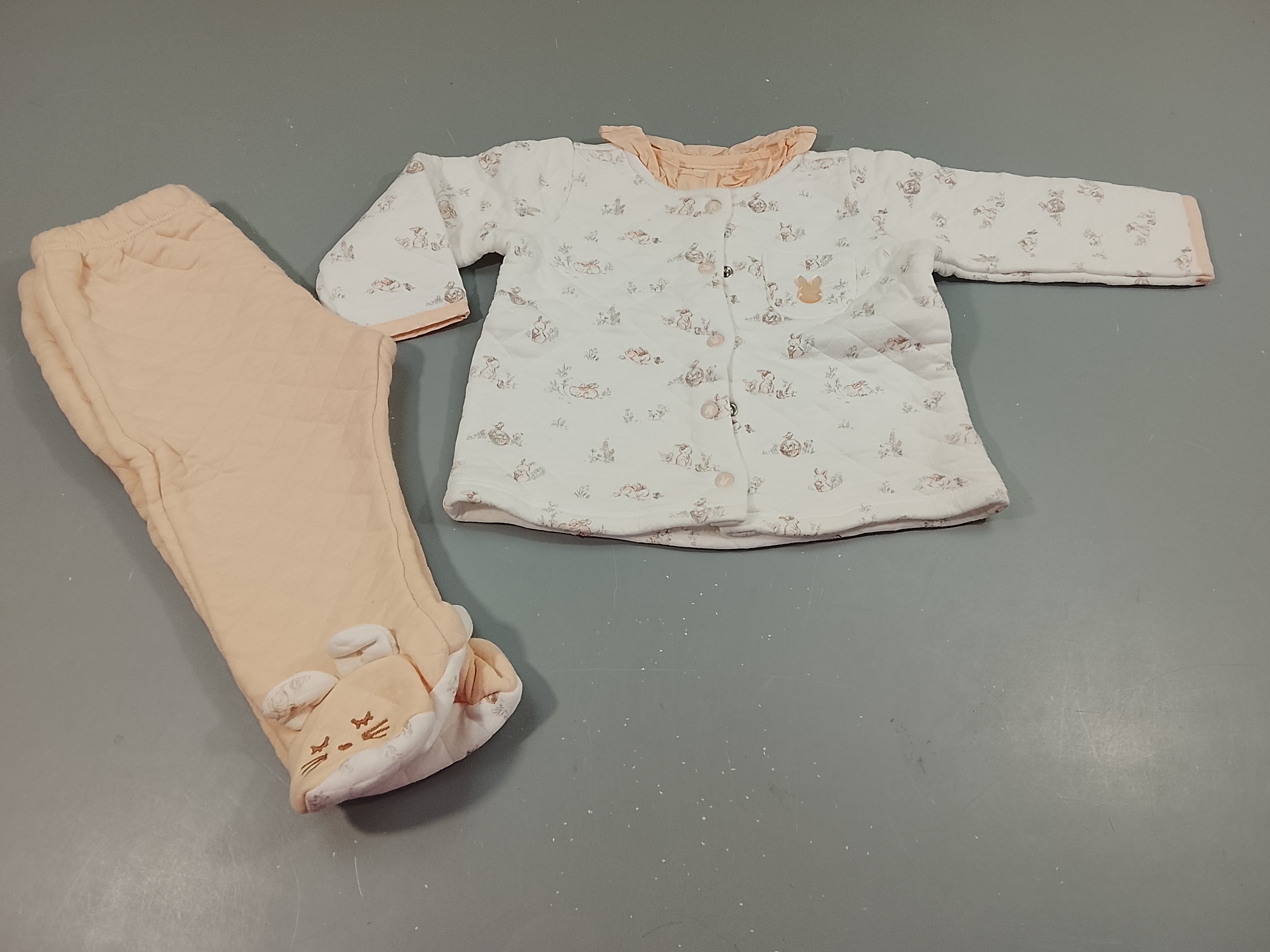 Pyjama 2 pcs molleton blanc et rose, lapins