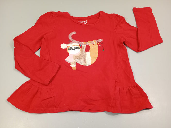 T-shirt m.l rouge raton laveur de noël , sequins  et paillettes, moins cher chez Petit Kiwi