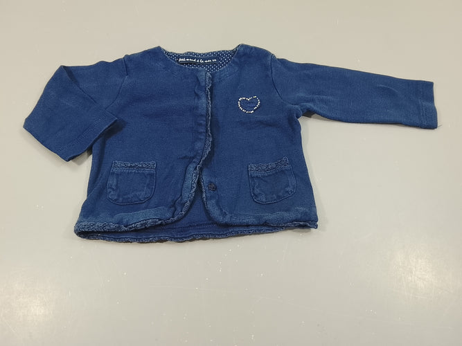 Gilet bleu marine , coeur en strass, moins cher chez Petit Kiwi