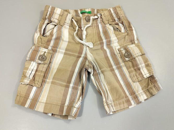 Bermuda beige à carreaux blancs, taille 90 cm, moins cher chez Petit Kiwi