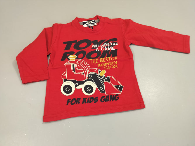 T-shirt m.l rouge, tracteur. "Toys boom", moins cher chez Petit Kiwi