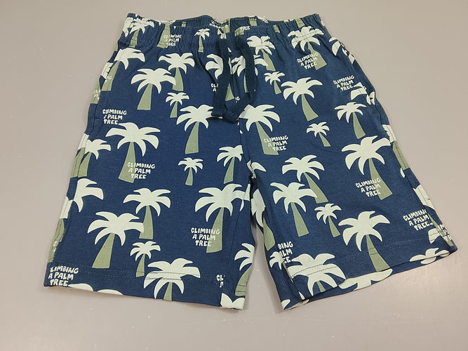 Bermuda  jersey bleu marine motifs palmiers, moins cher chez Petit Kiwi