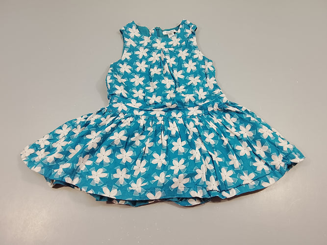 Robe s.m doublée jersey bleue à fleurs blanches, moins cher chez Petit Kiwi