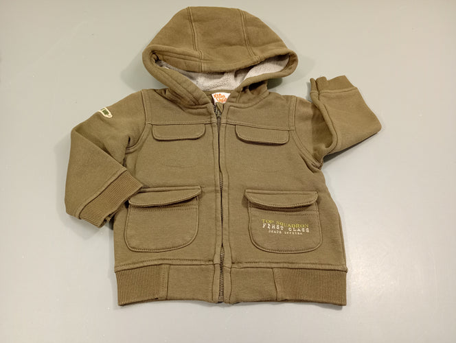 Sweat kaki zippé à capuche, poches , P'tites Canailles, moins cher chez Petit Kiwi