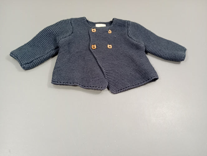 Gilet en mailles bleu marine , boutons chats, moins cher chez Petit Kiwi