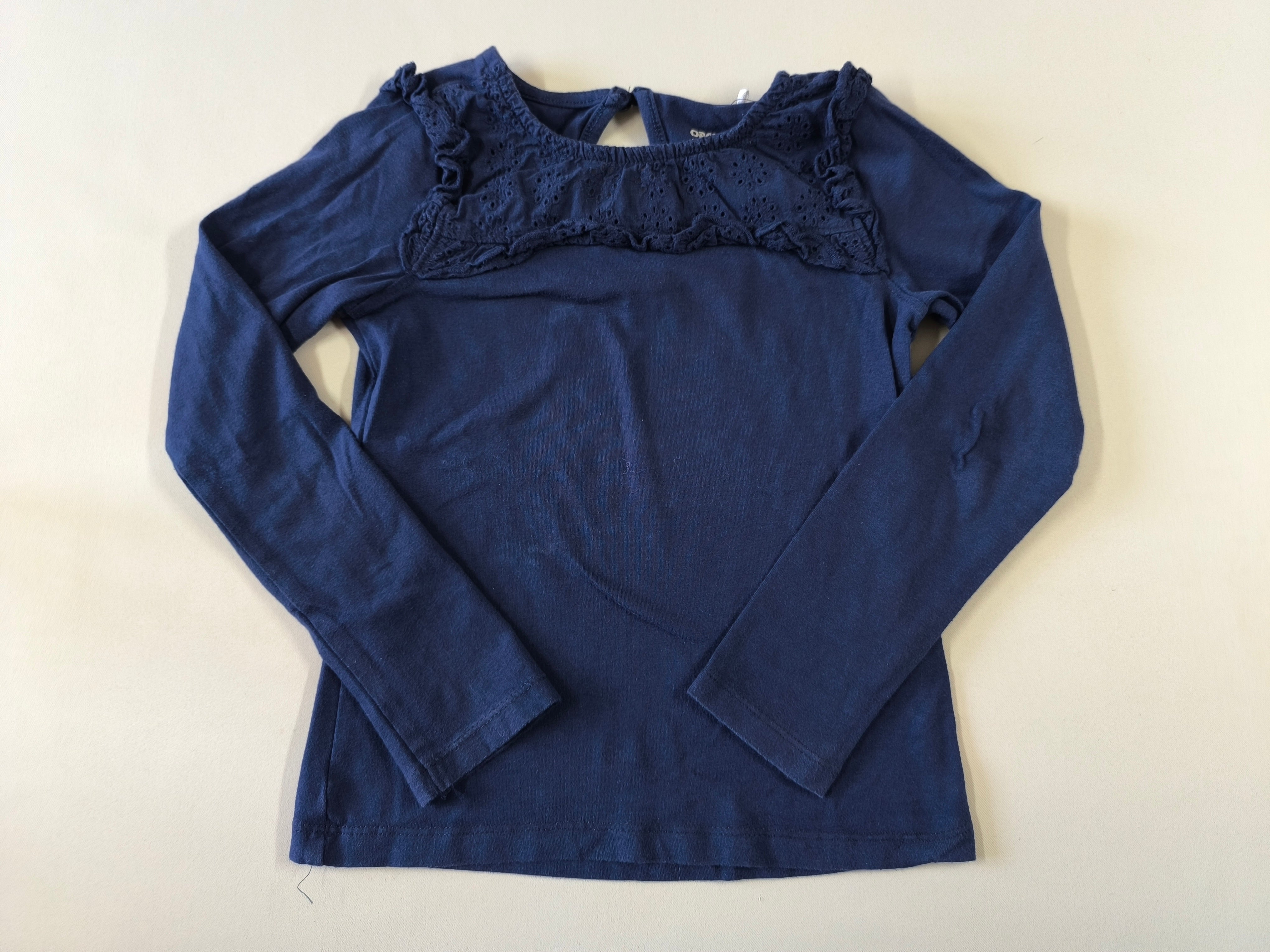 T-shirt m.l bleu marine ajouré froufrous aux épaules
