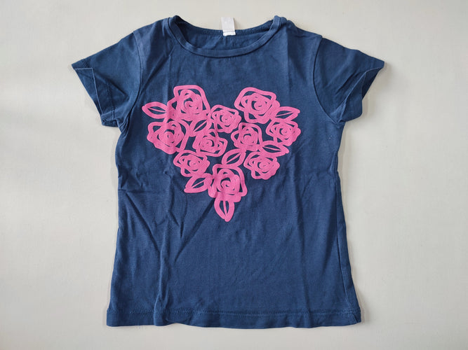 T-shirt m.c bleu marine roses, moins cher chez Petit Kiwi