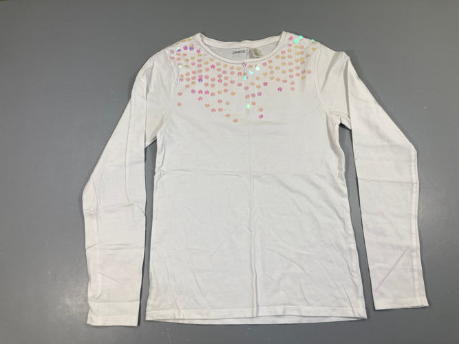 T-shirt m.l blanc sequins, bouloché, moins cher chez Petit Kiwi