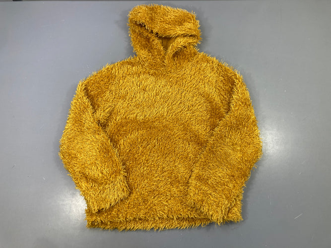 Pull à capuche jaune moutarde duveteux, moins cher chez Petit Kiwi