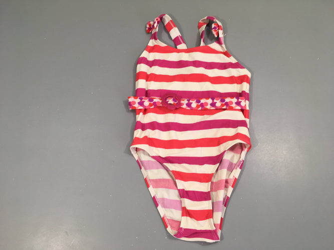Maillot de bain blanc rayé rose ceinture, Véritas, moins cher chez Petit Kiwi