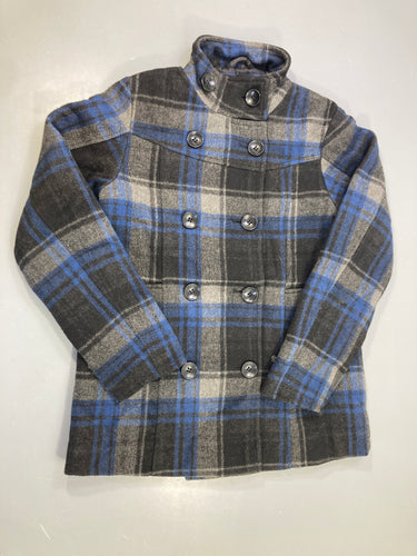 Manteau caban laine gris carreaux bleu, 50% laine, moins cher chez Petit Kiwi