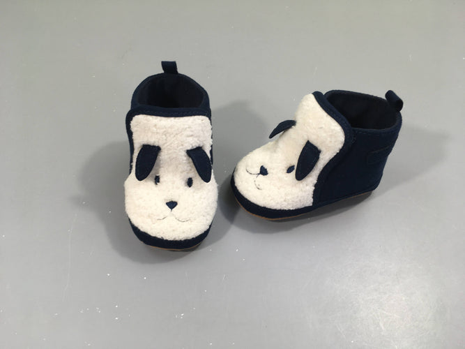 Pantoufles bleu marine/blanc moutonnées animal, état neuf, moins cher chez Petit Kiwi