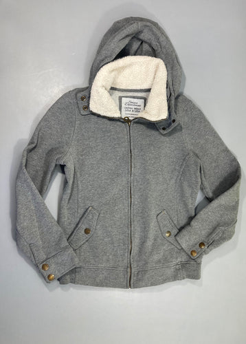 Sweat zippéà capuche gris chiné col peluche, moins cher chez Petit Kiwi