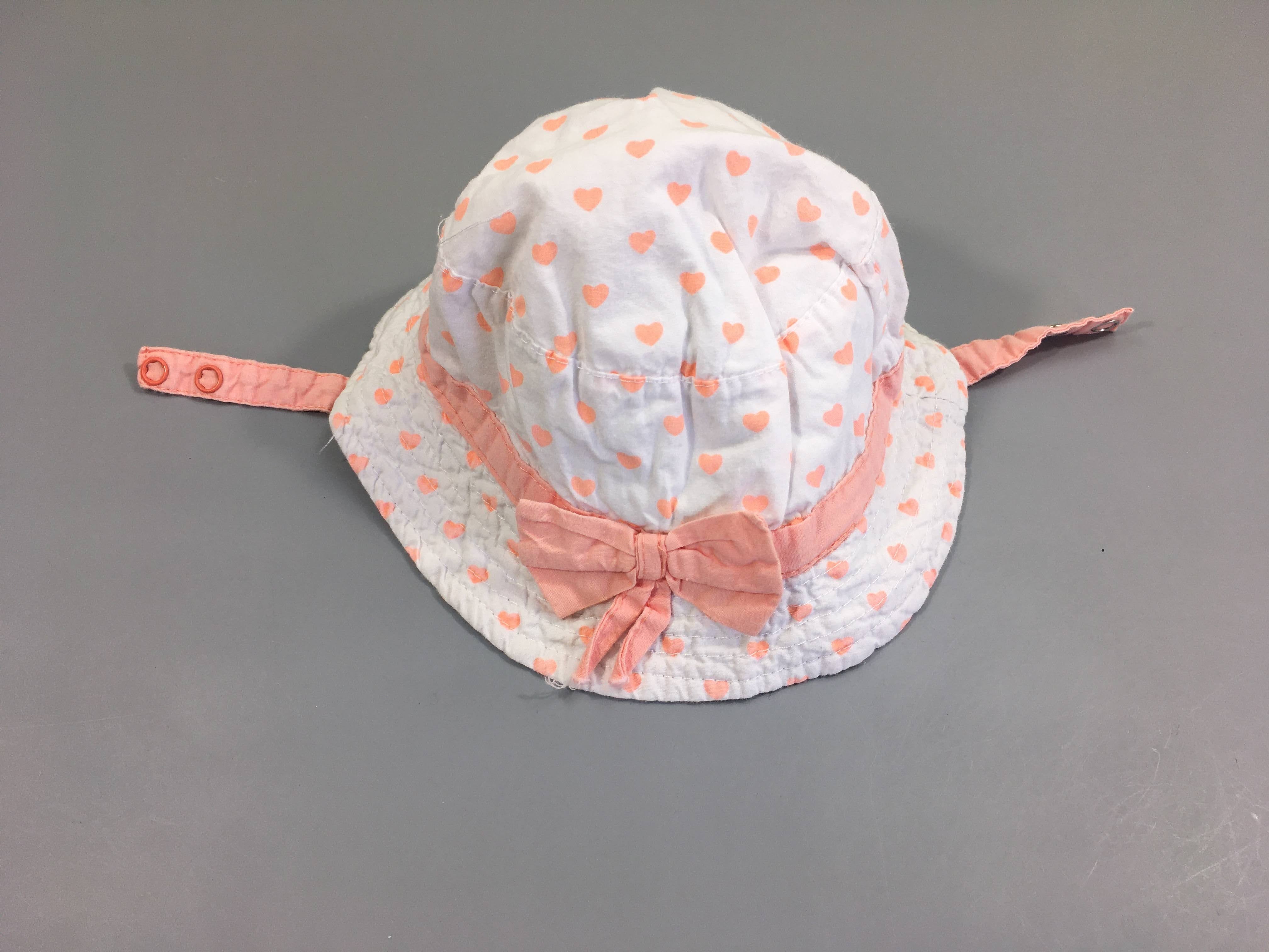 Chapeau blanc , coeurs roses -44 cm  9-12m