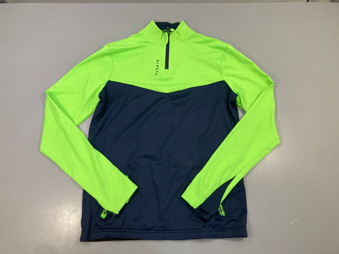 Pull vert marine zippé col montant, Kipsta, moins cher chez Petit Kiwi