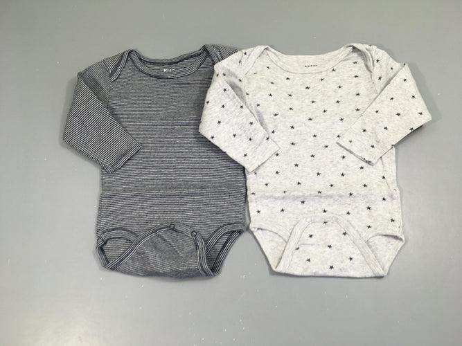 2 Bodies m.l gris chiné étoiles rayé, moins cher chez Petit Kiwi