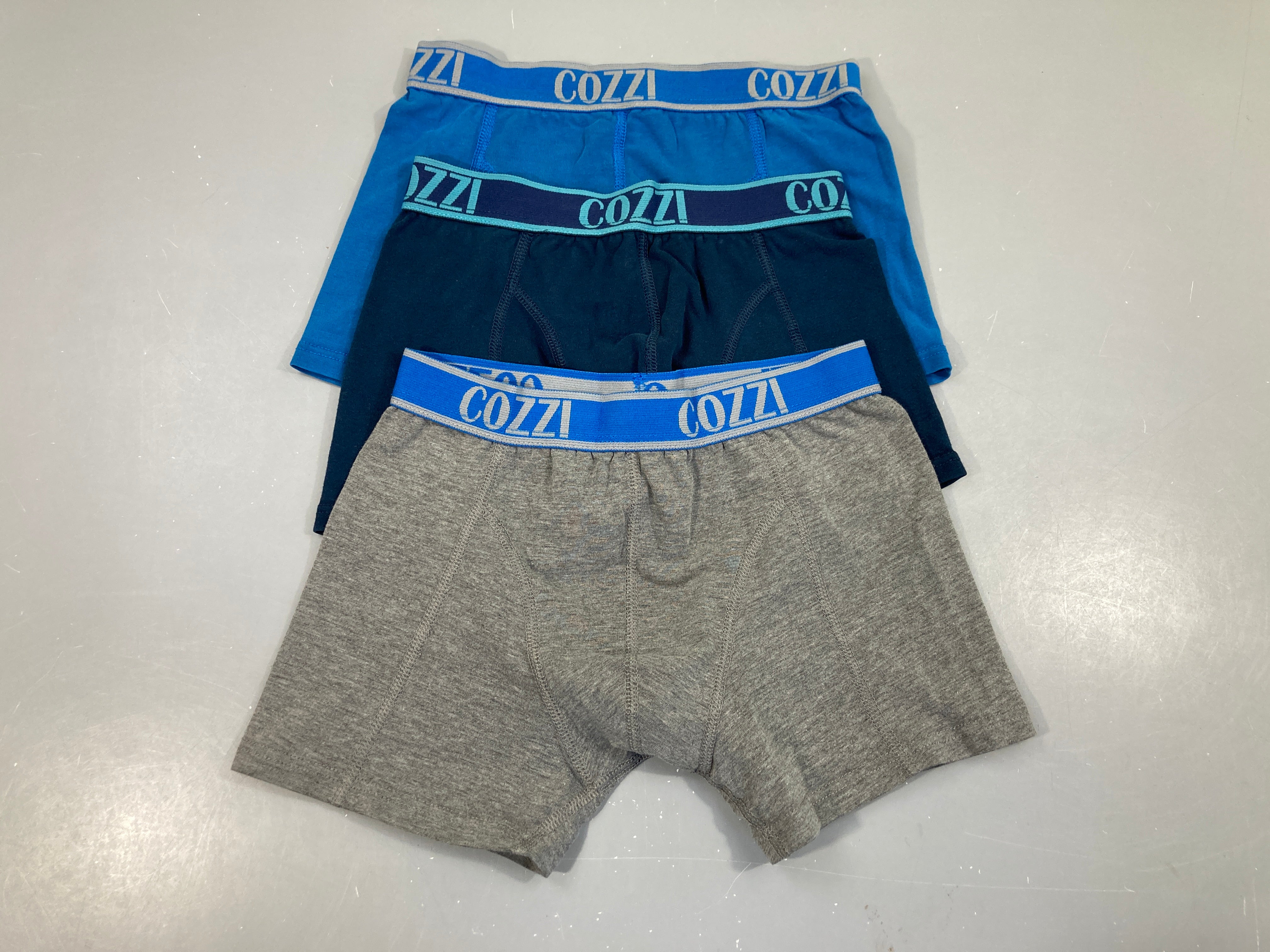3 boxers gris chiné/bleu