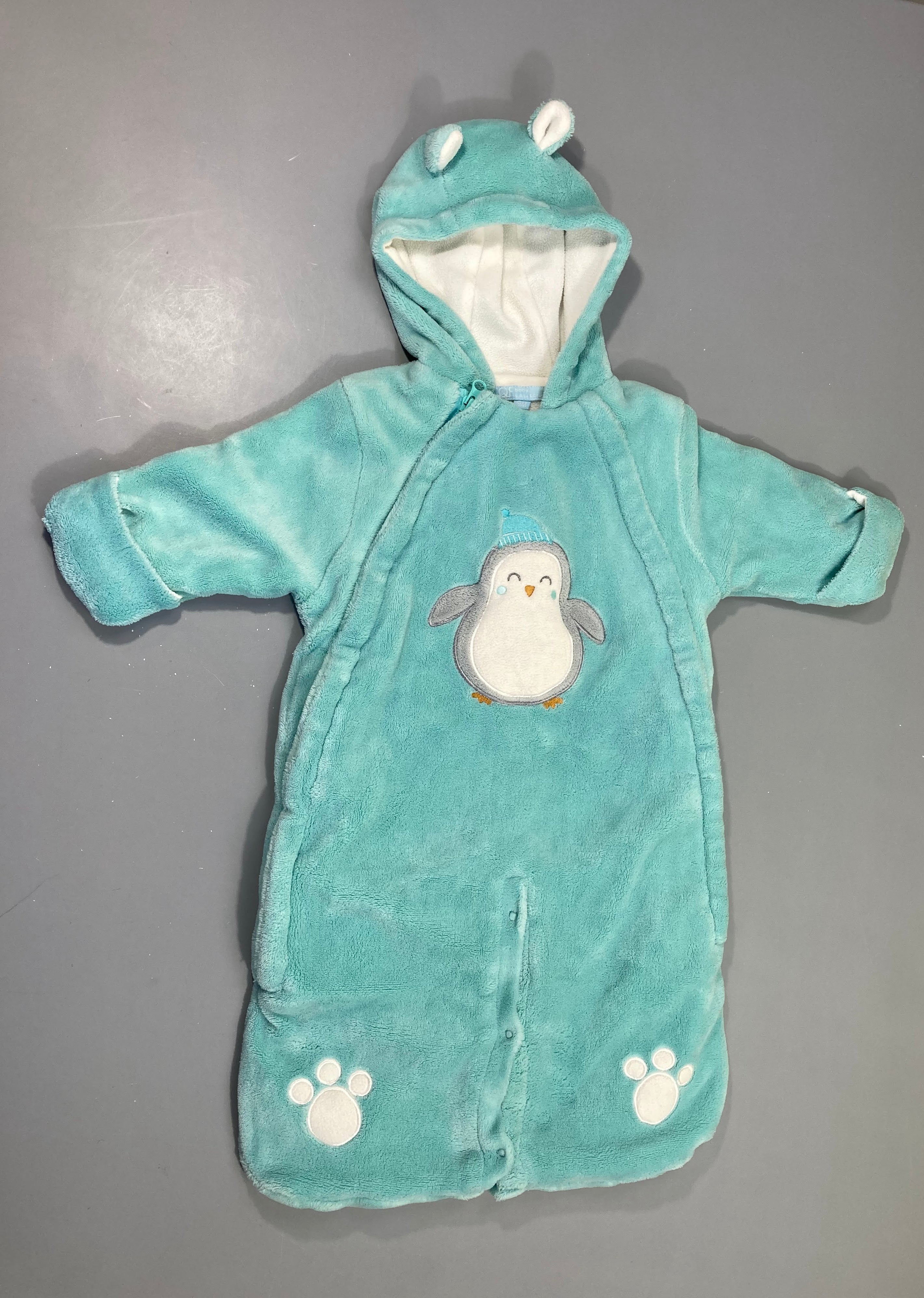 Combi pilote velours bleu pingouin à capuche