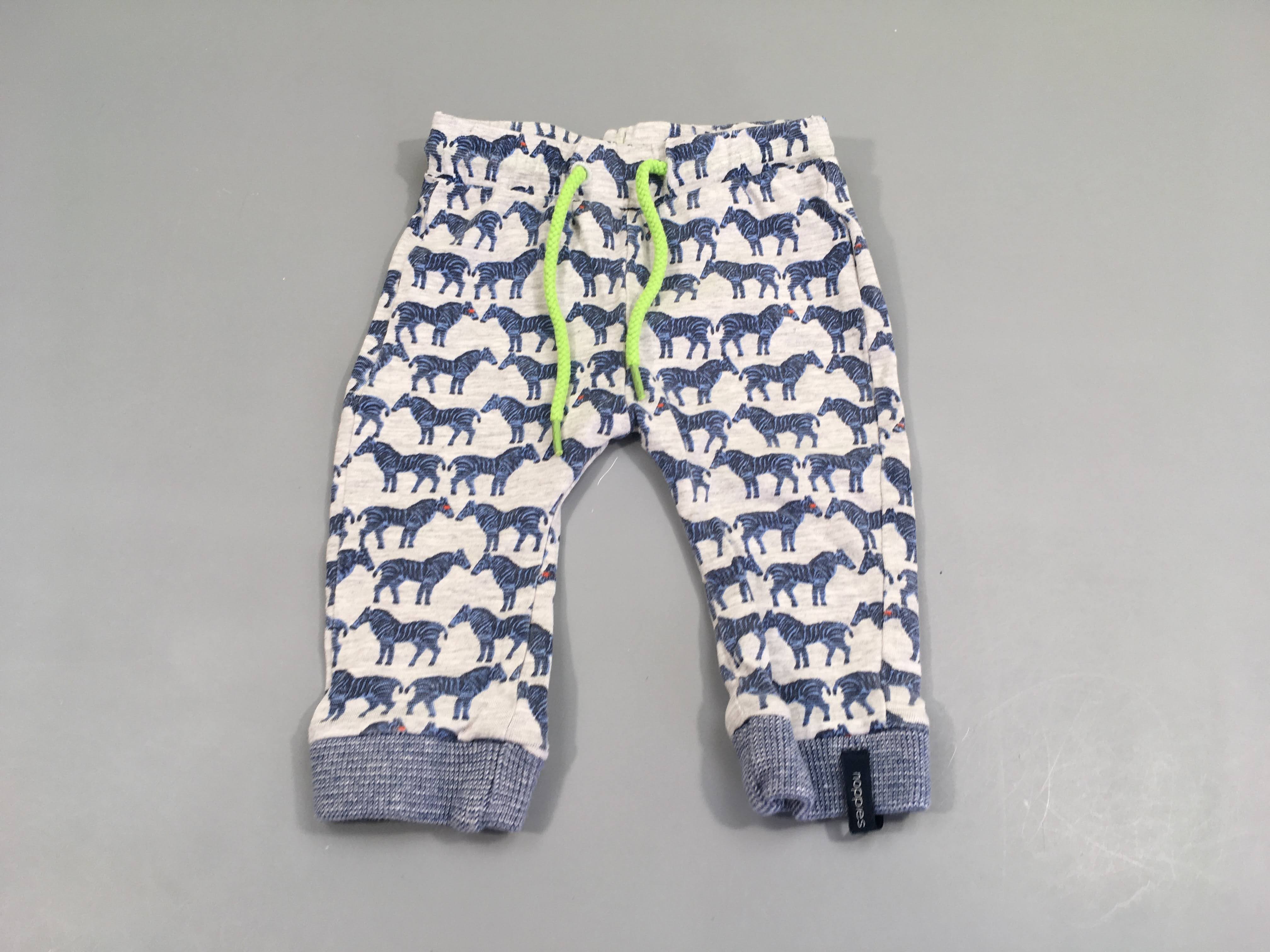 Pantalon jersey taille et chevilles élastiques gris clair chiné, zèbres bleus