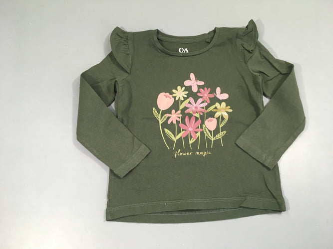 T-shirt m.l vert fleurs froufrous, moins cher chez Petit Kiwi