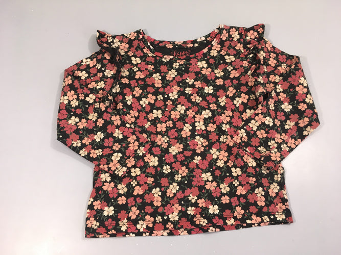 T-shirt m.l noir fleurs roses froufrous, moins cher chez Petit Kiwi
