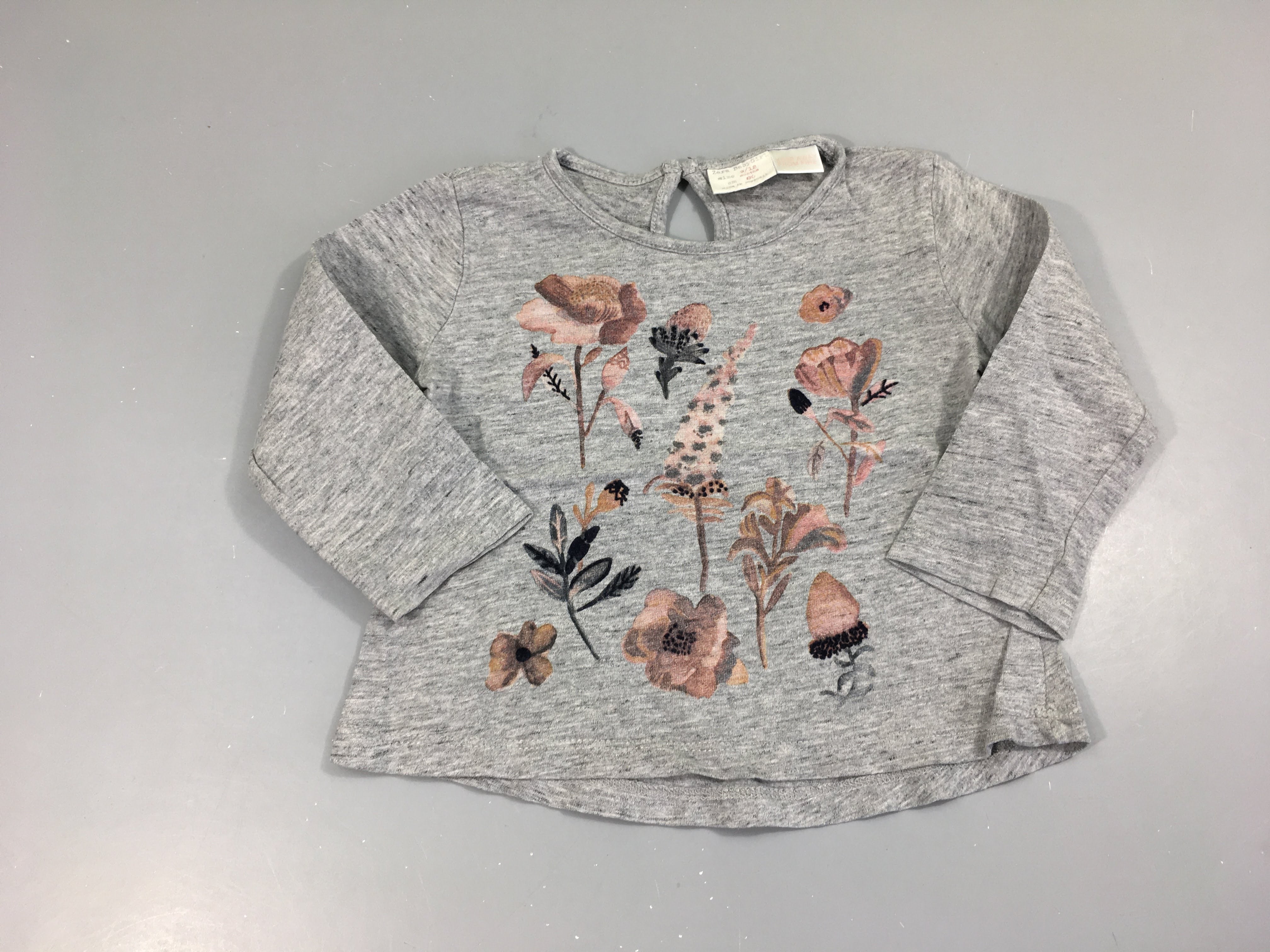 T-shirt m.l gris chiné fleurs
