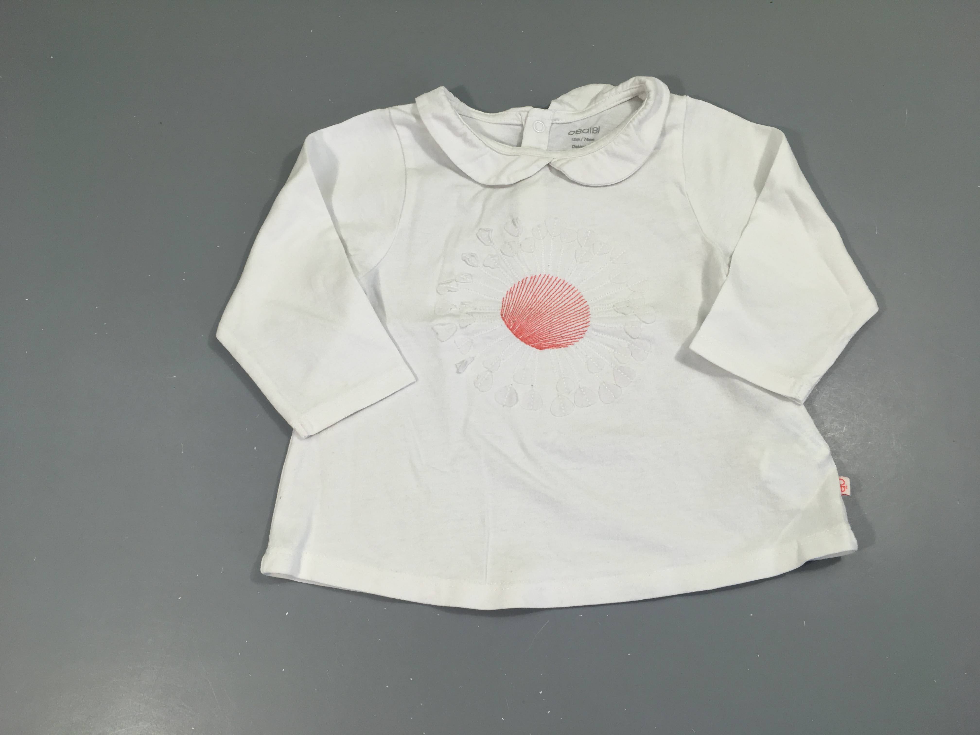 T-shirt m.l blanc fleurs