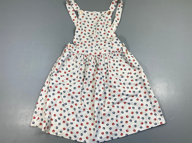 Robe Salopette toile blanche fleurs, moins cher chez Petit Kiwi