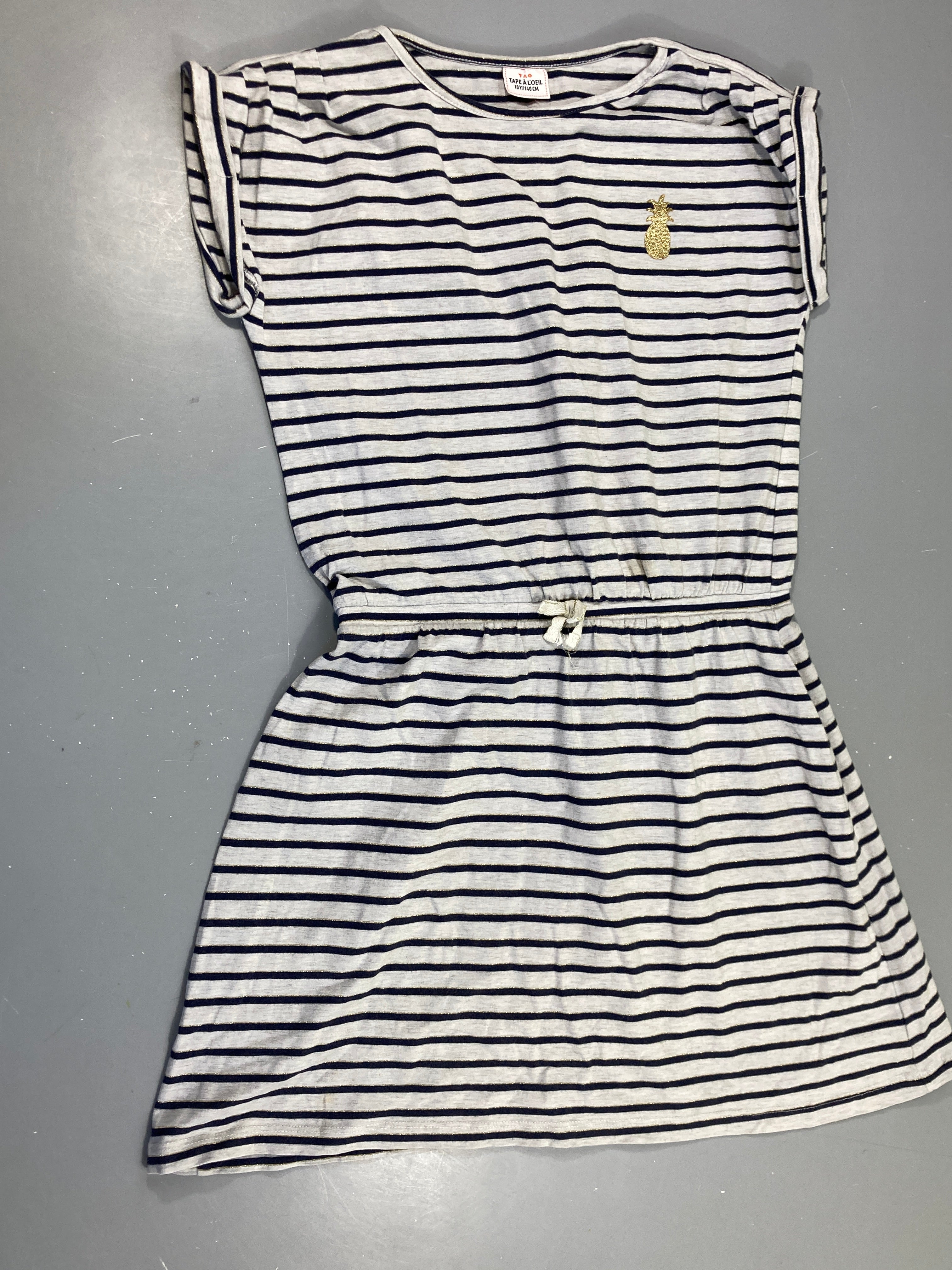 Robe m.c molleton gris chiné rayé noir ananas