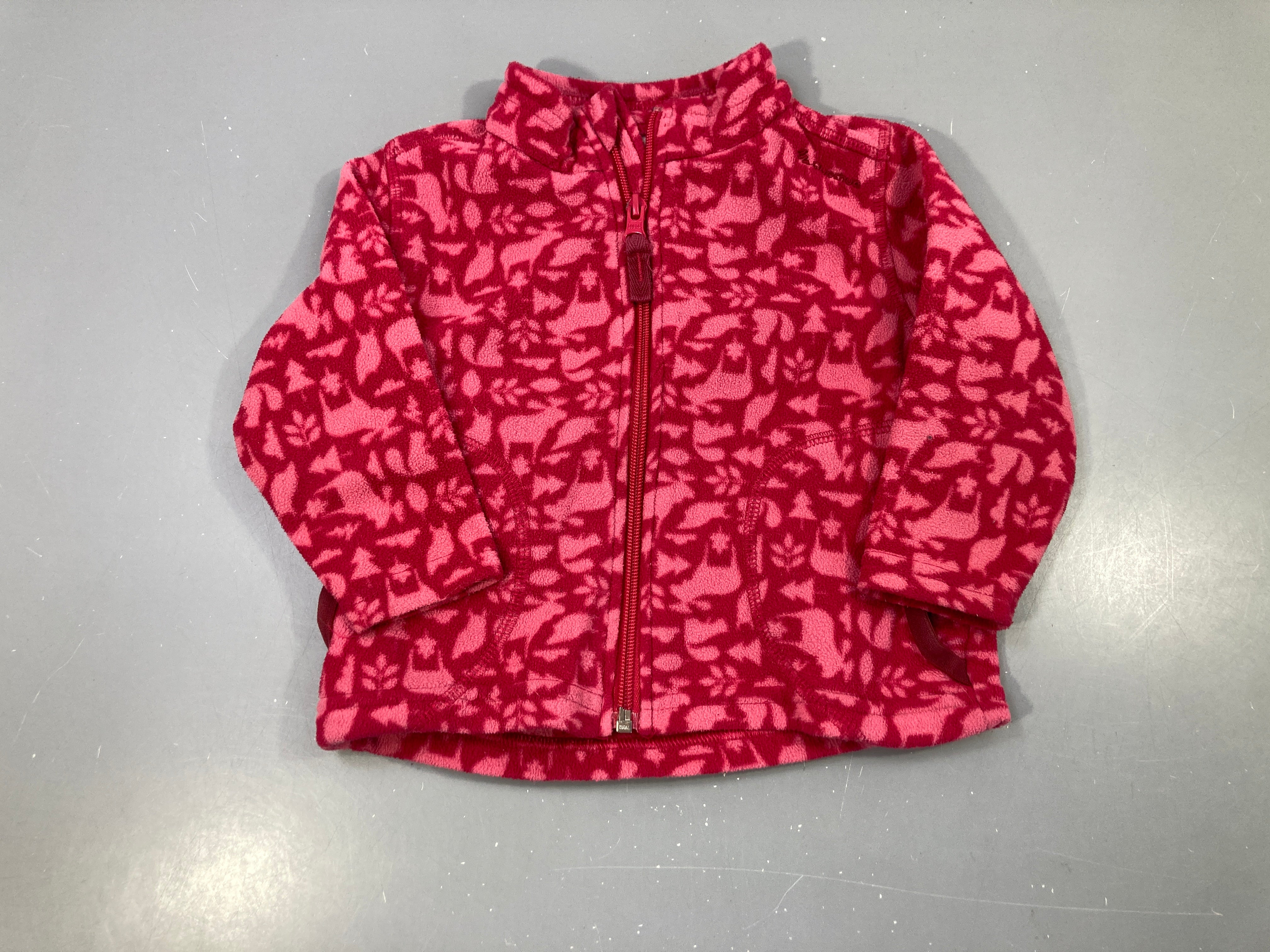 Polar zippé rose motif feuilles et animaux, 2 poches, Quechua