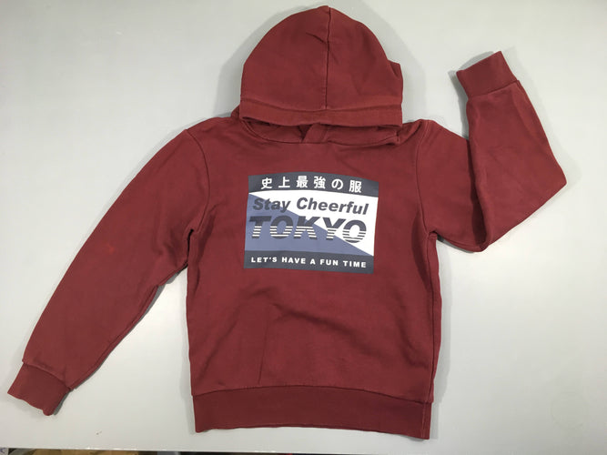 Sweat bordeaux à capuche Tokyo, tache délavée sur la manche, moins cher chez Petit Kiwi