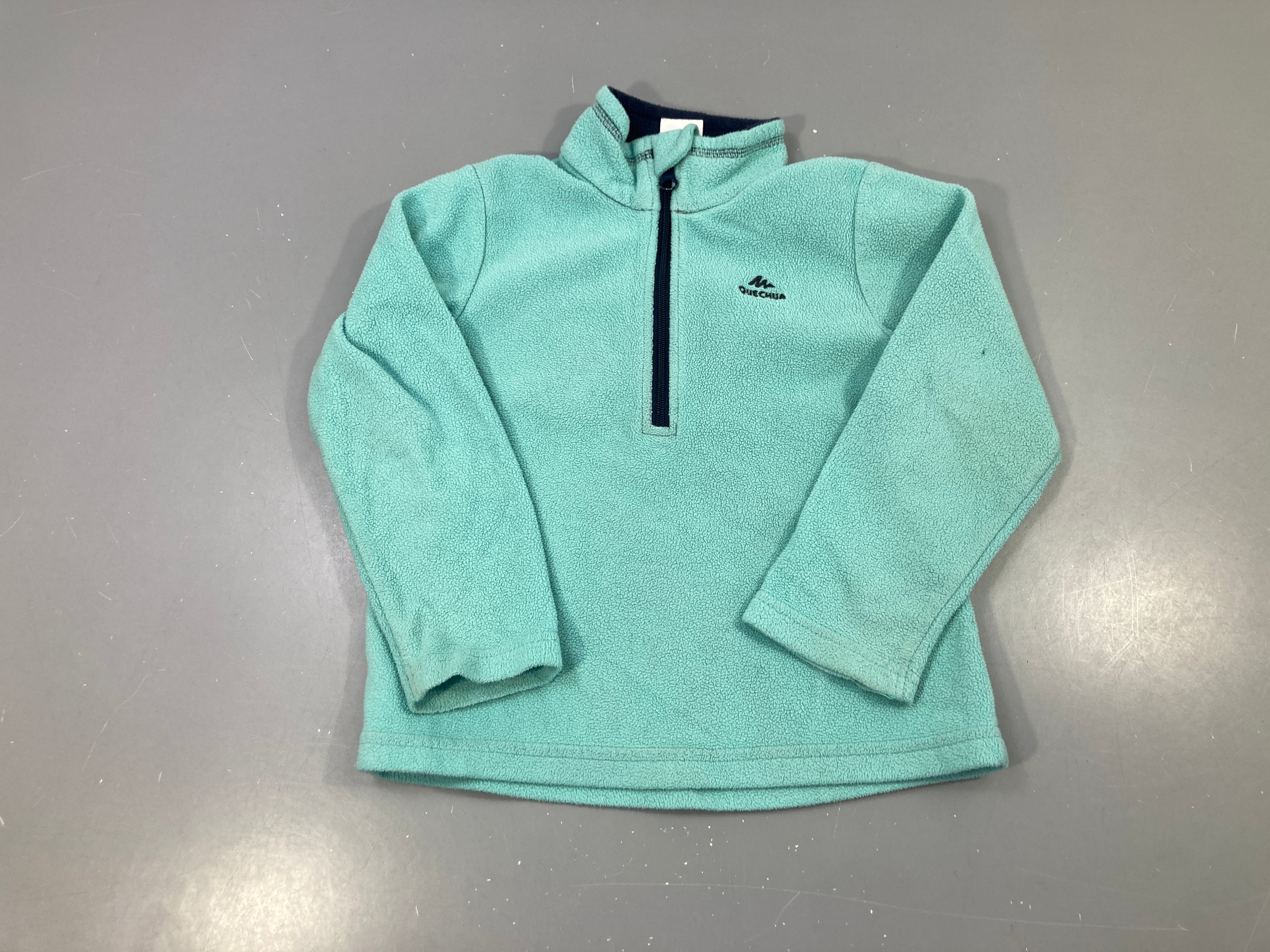 Pull polaire 1/4 zip vert menthe, col marine, logo Quechua brodé