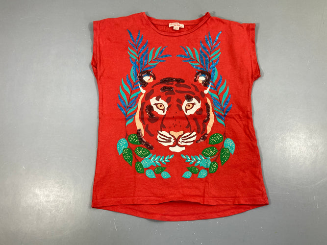 T-shirt m.c rouge tige sequins feuillage, moins cher chez Petit Kiwi