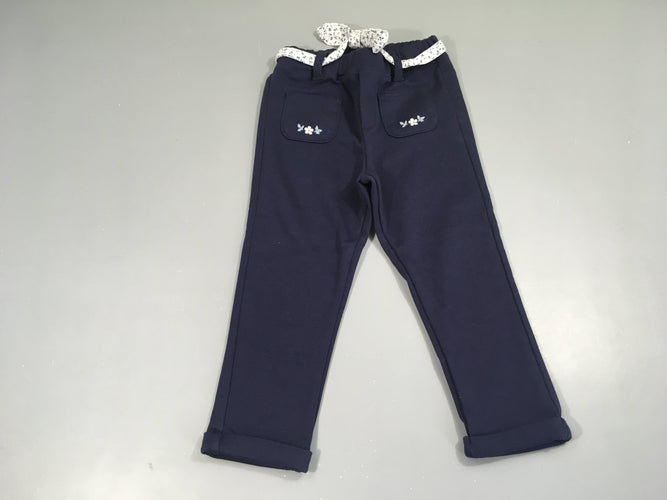 Pantalon molleton bleu marine ceinture à nouer, moins cher chez Petit Kiwi