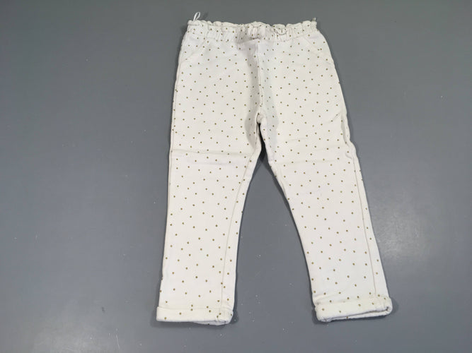 Pantalon molleton blanc pois dorés, moins cher chez Petit Kiwi
